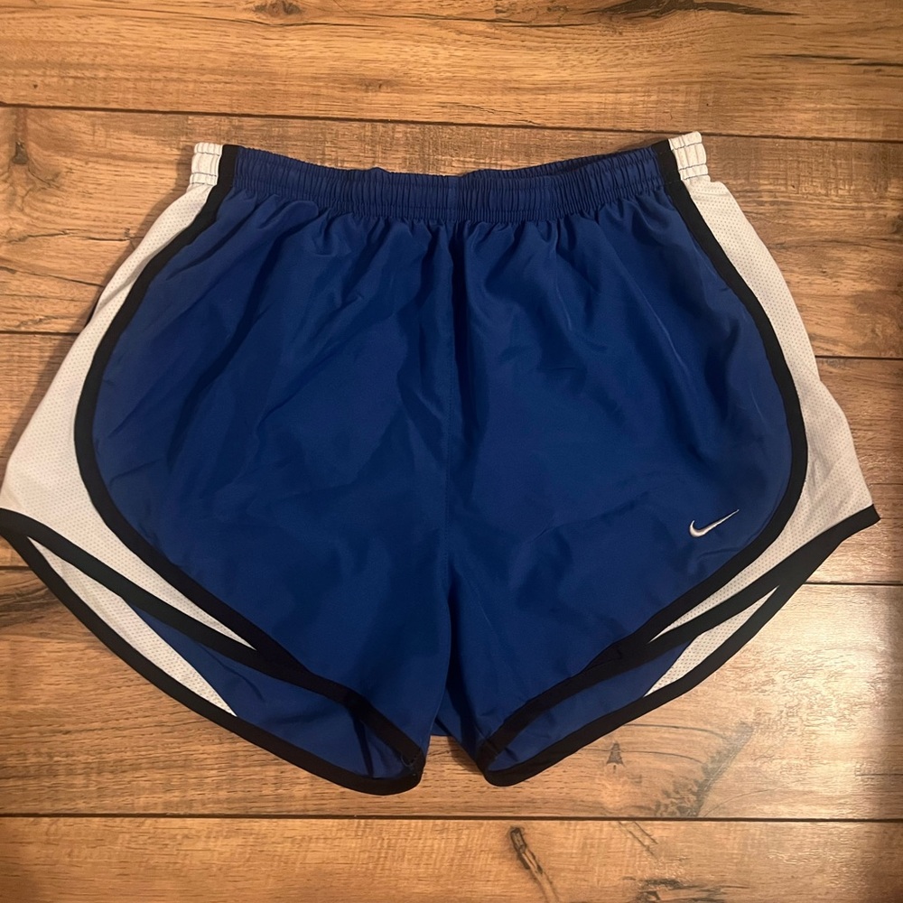 Nike Blue and White Athletic Shorts with Elastic Waistband